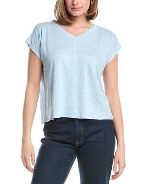 Eileen Fisher V Neck Square Linen T-Shirt - Blue