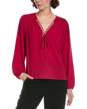 Cece V-Neck Pintuck Blouse - Red