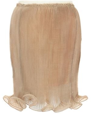 Givenchy Pleated Mini Skirt W Ruffled Bot - Natural