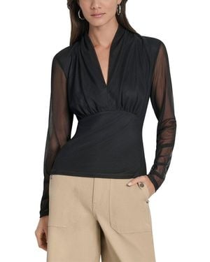 DKNY Mesh V-Neck Top - Blue