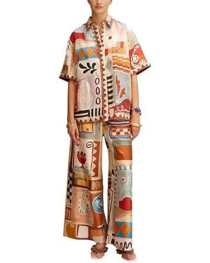 AMINA GLAM 2Pc Linen Shirt & Pant Set - Orange