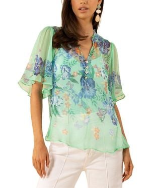 Hale Bob Noemi Short Sleeve Silk Top - Green