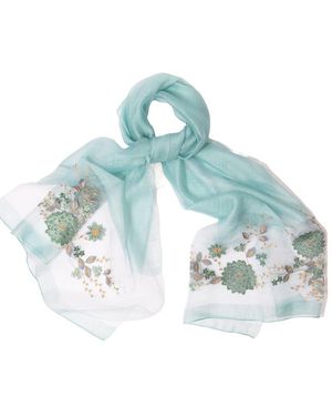 Saachi Floral Embroidered Scarf - Blue
