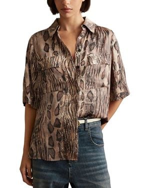 Reiss Maya Short Sleeve Printed Shirt - Brown
