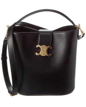 Celine Louise Medium Leather Bucket Bag - Black