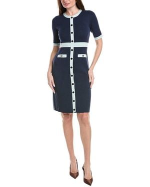 St. John Flat Back Rib Stand Alone Sweaterdress - Blue