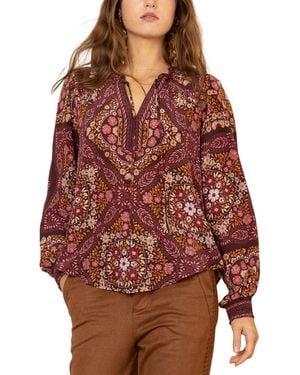 Hale Bob Raina Long Sleeve Silk Blouse - Red