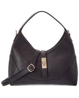 Italian Leather Lina Leather Top Handle Bag - Black