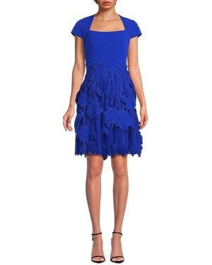 Shani Crepe Laser Cut Florals Dress - Blue
