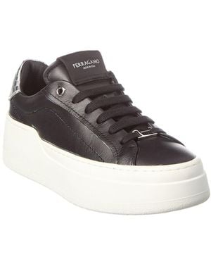 Ferragamo Leather Platform Trainer - Black