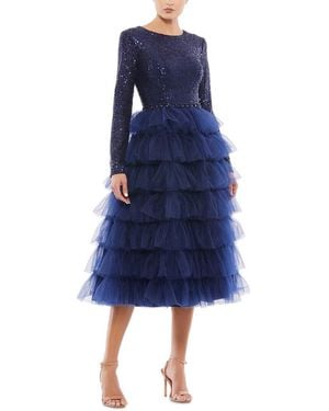 Mac Duggal Ong Sleeve Ruffle Tiered Midi Dress - Blue