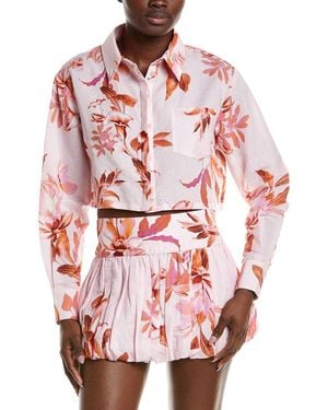 Rococo Sand Linen-Blend Crop Shirt - Red