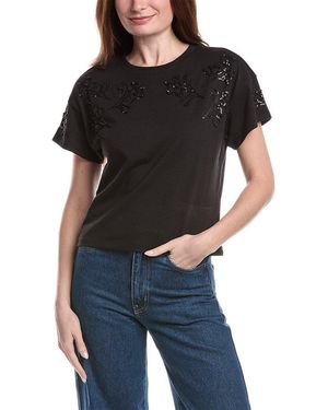 Rag & Bone Beaded Floral Kelly Boxy T-Shirt - Black