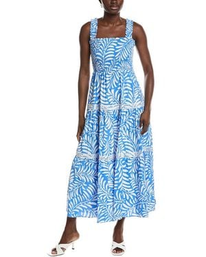 Anne Klein Smocked Linen-Blend Patio Dress - Blue