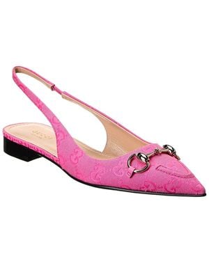 Gucci Horsebit Gg Canvas Slingback Ballerina Flat - Pink