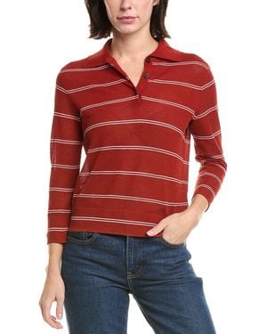 Vince Striped Pique Polo Shirt - Red