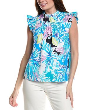 tyler boe Eloise Linen-Blend Top - Blue