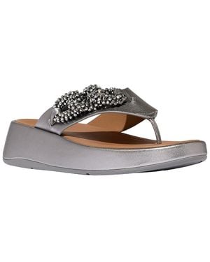 Fitflop F-Mode Beaded Chain Leather Toe Post Sandal - White