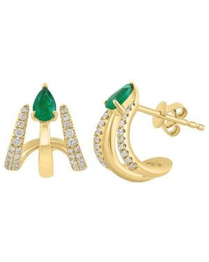 Effy Fine Jewelry 14K 0.65 Ct. Tw. Diamond & Emerald Earrings - Metallic