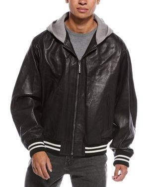 Palm Angels Curved Logo Leather Bomber Jacket - Black