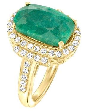 MaxColor 18K Over.19 Ct. Tw. Diamond & Emerald Ring - Green