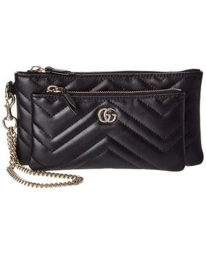 Gucci Gg Marmont Small Leather Pouch With Chian - Black