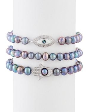 Eye Candy LA The Luxe Collection Pearl Cz Peacock Stretch Bracelets - Blue
