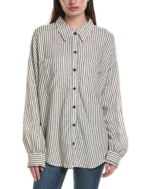 Saltwater Luxe Stripe Linen-Blend Top - Gray