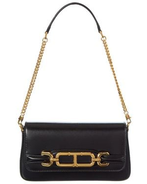 Tom Ford T Logo Leather Shoulder Bag - Black
