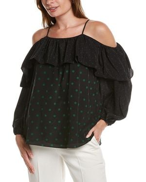 Tahari Off-The-Shoulder Silk Blouse - Black