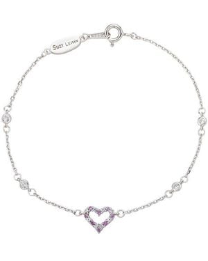 Suzy Levian 0.02 Ct. Tw. Diamond & Sapphire Heart Bracelet - White
