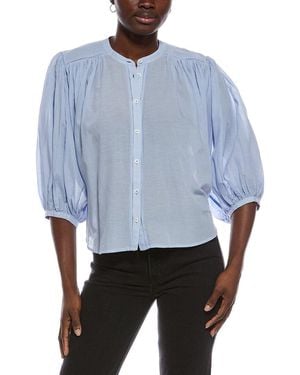 Madewell Shirred Crewneck Button-Up Top - Blue