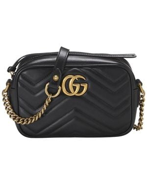 Gucci Leather Gg Marmont Crossbody Bag Mini (Authentic Pre-Loved) - Black