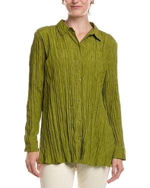 Eileen Fisher Petite Classic Silk Pleat Shirt - Green