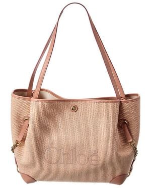 Chloé Clover Double Carry Leather-Trim Tote - Brown