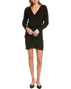 Monrow Supersoft Fleece Cross Over V Mini Dress - Black