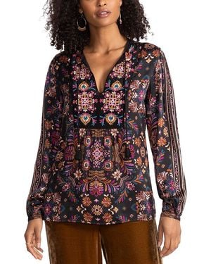 Johnny Was Brandi Silk-Blend Blouse - Red