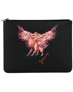 Givenchy Zodiac Pig Graphic Leather Pouch - Black
