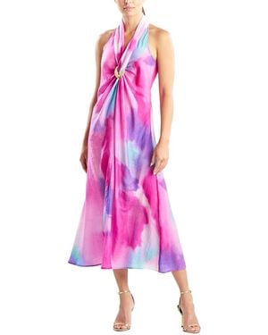 Natori Watercolour Sheer Texture Halter Maxi Dress - Pink
