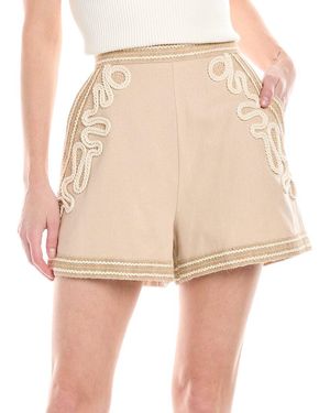 PATBO Embroidered Linen-Blend Short - Natural