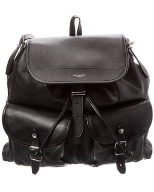 Saint Laurent Logo Leather Backpack - Black