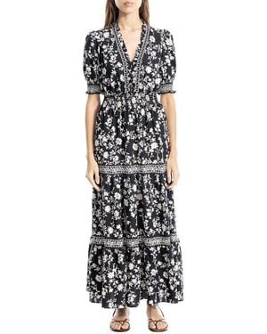 Max Studio Ruffle Neck Tiered Maxi Dress - Black