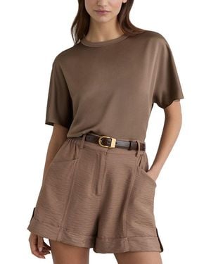 Reiss Lena Silk Short Sleeve Top - Brown