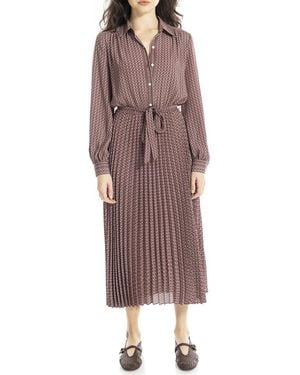 Max Studio Collar Pleated Dress - Brown