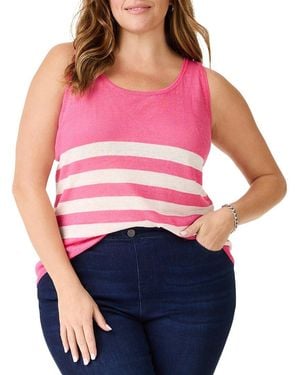 NIC+ZOE Plus Featherweight Striped Linen-Blend Tank - Red