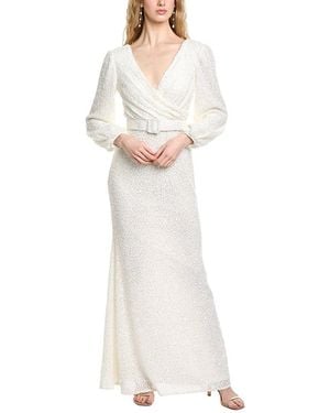 Badgley Mischka Popcorn Knit Sequin Gown - White