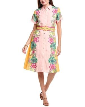 Tahari Linen-Blend Midi Dress - Blue