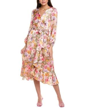Tahari Faux Wrap Midi Dress - Pink