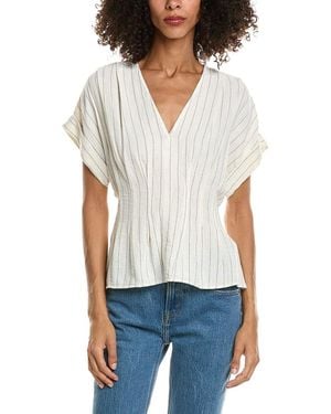 Max Studio Short Sleeve Pleat Front Linen-Blend Blouse - White