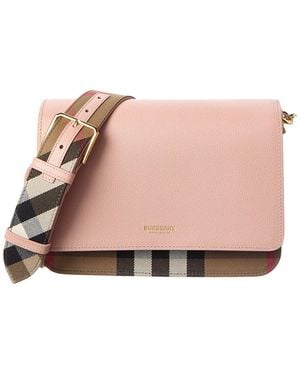 Burberry Check Canvas & Leather Shoulder Bag - Pink